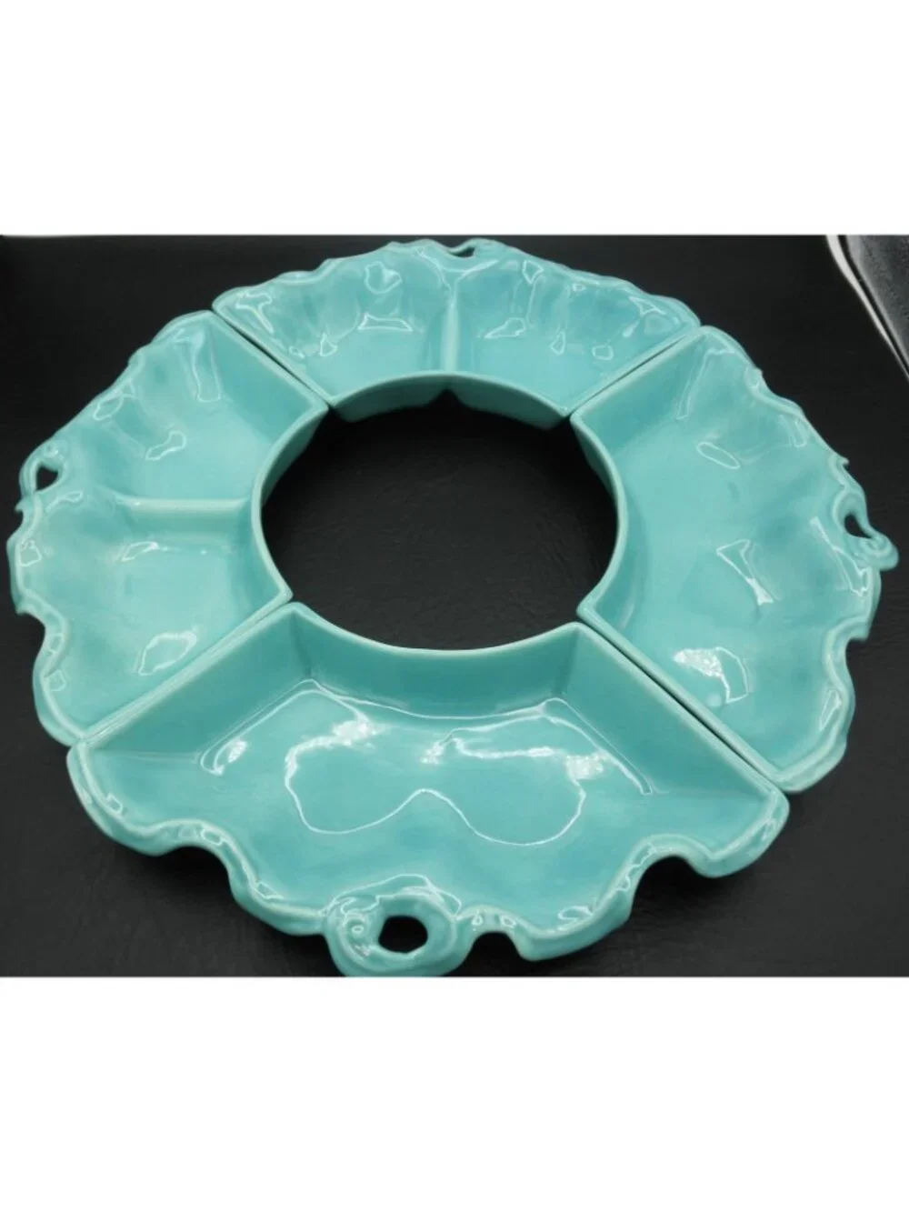 VTG Lazy Susan 4 Dish Serving Set AC DAVEY, INC. Turquoise USA Pottery MCM